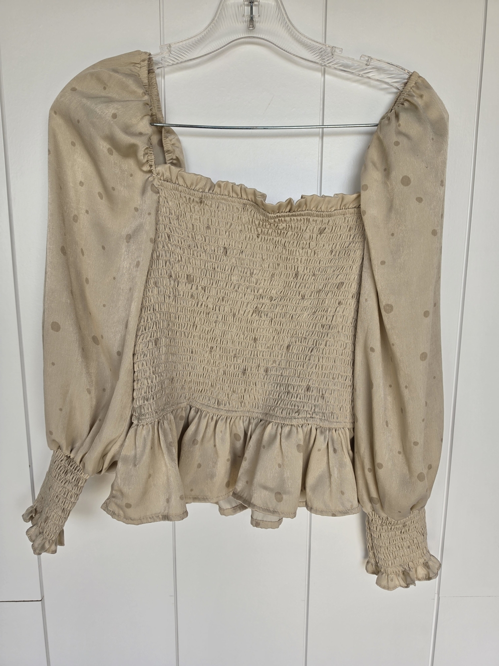 Mine Beige Smocked Square -Neck Polka Dot Peplum Top - Women